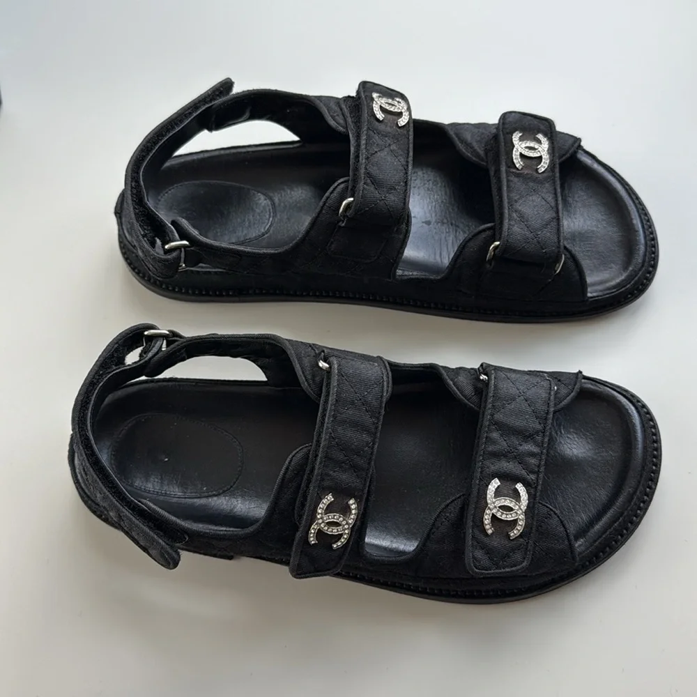 Chanel Quilted Dad Sandals, Black, Size 39.5